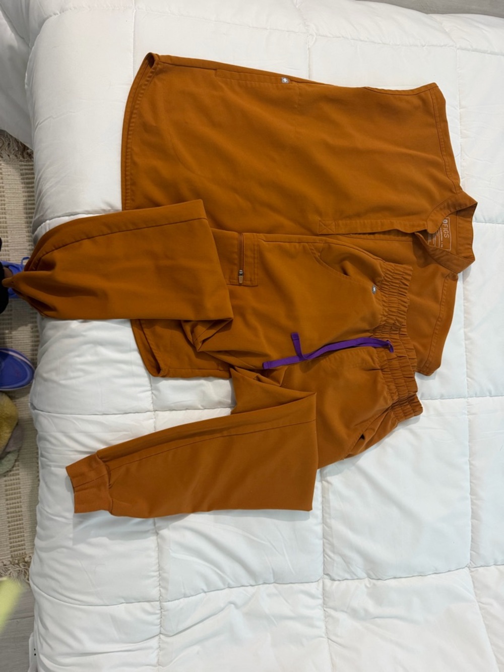 Figs Women's Warm Rust Orange Jogger Pants with Purple Drawstring